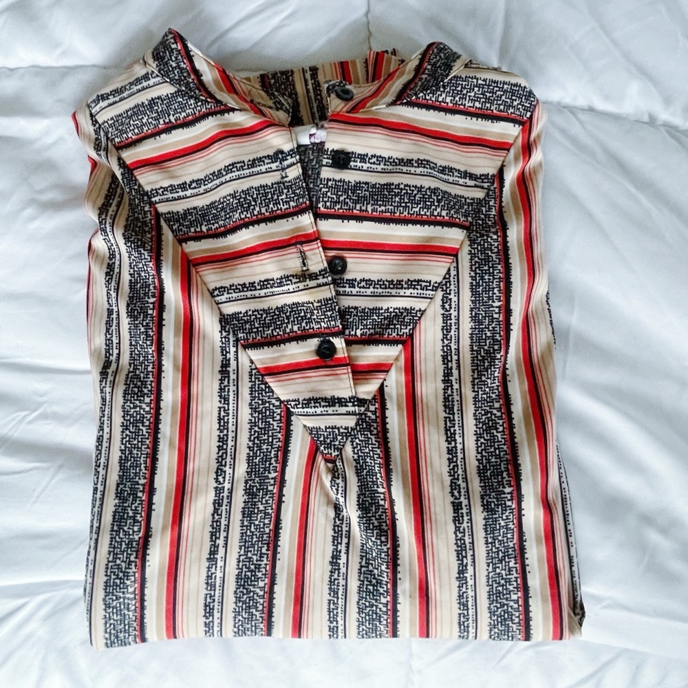 Vintage 60s static stripe button up blouse shirt